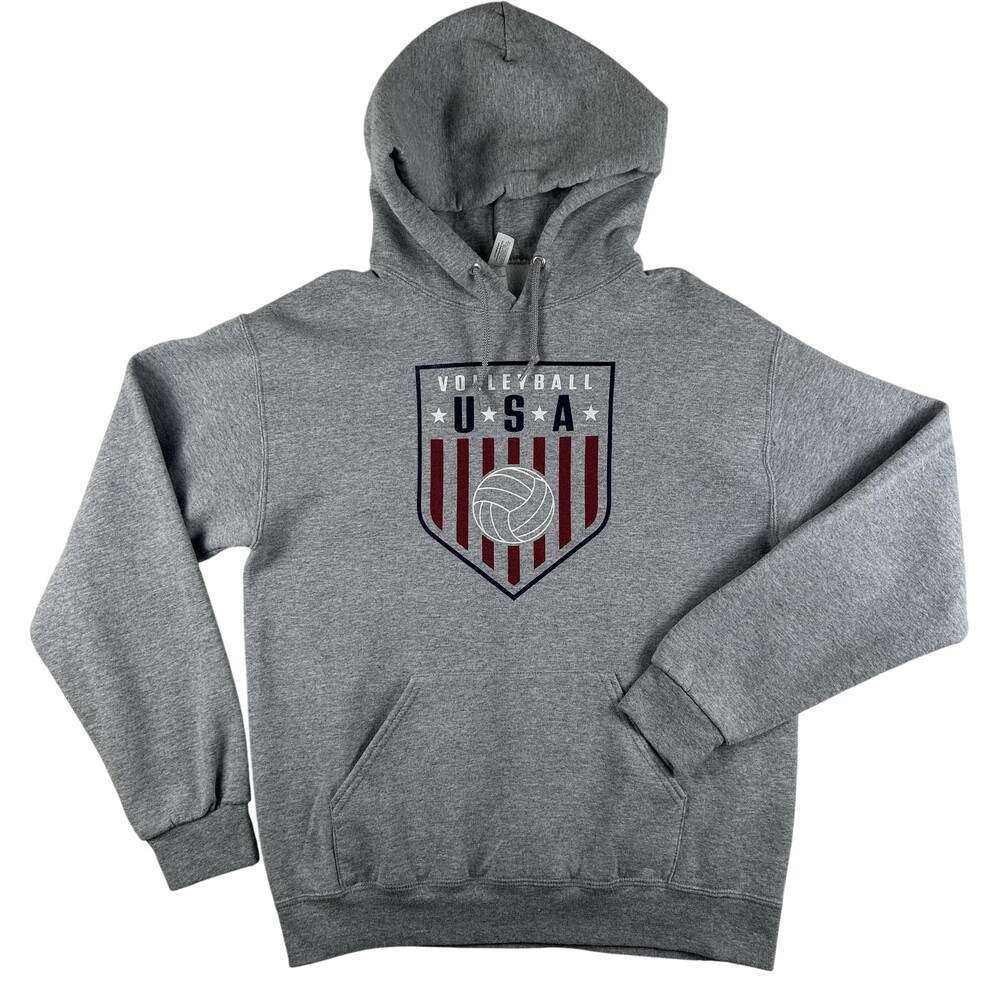 Volleyball USA Hoodie Mens Medium Gray Pullover Sweatshirt Graphic Jerzees